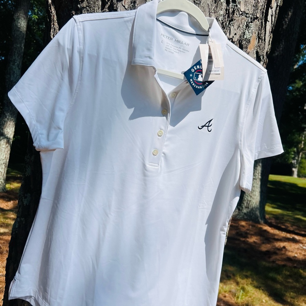 NWT Peter Millar Official MLB Braves White Polo